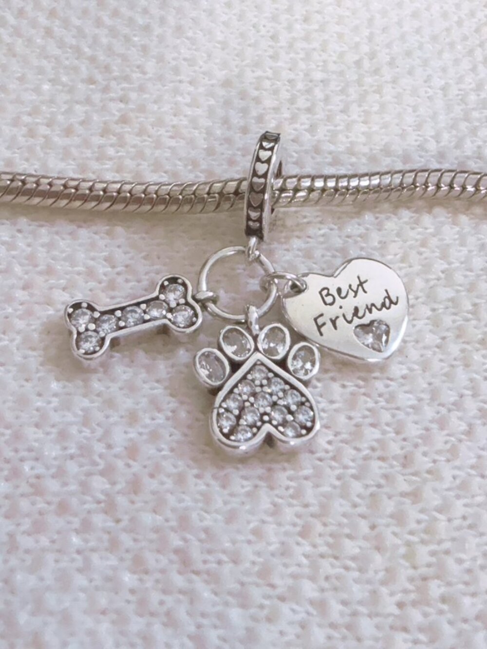 Paw Print Bone Silver Charm,Best Friend Heart Pendant Charm Fit Pandora Bracelet